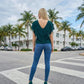 Limsa Club Ciel Chiffon V-Neck Blouse in Green — detail view