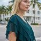Limsa Club Ciel Chiffon V-Neck Blouse in Green — full-length view