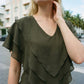 Limsa Club Ciel Chiffon V-Neck Blouse in Khaki — full-length view