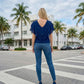 Limsa Club Ciel Chiffon V-Neck Blouse in Sax Blue — detail view