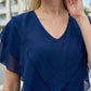 Limsa Club Ciel Chiffon V-Neck Blouse in Sax Blue — full-length view