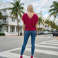 Limsa Club Ciel Chiffon V-Neck Blouse in Fuchsia — detail view