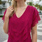 Limsa Club Ciel Chiffon V-Neck Blouse in Fuchsia — full-length view