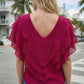 Limsa Club Ciel Chiffon V-Neck Blouse in Fuchsia — close-up detail
