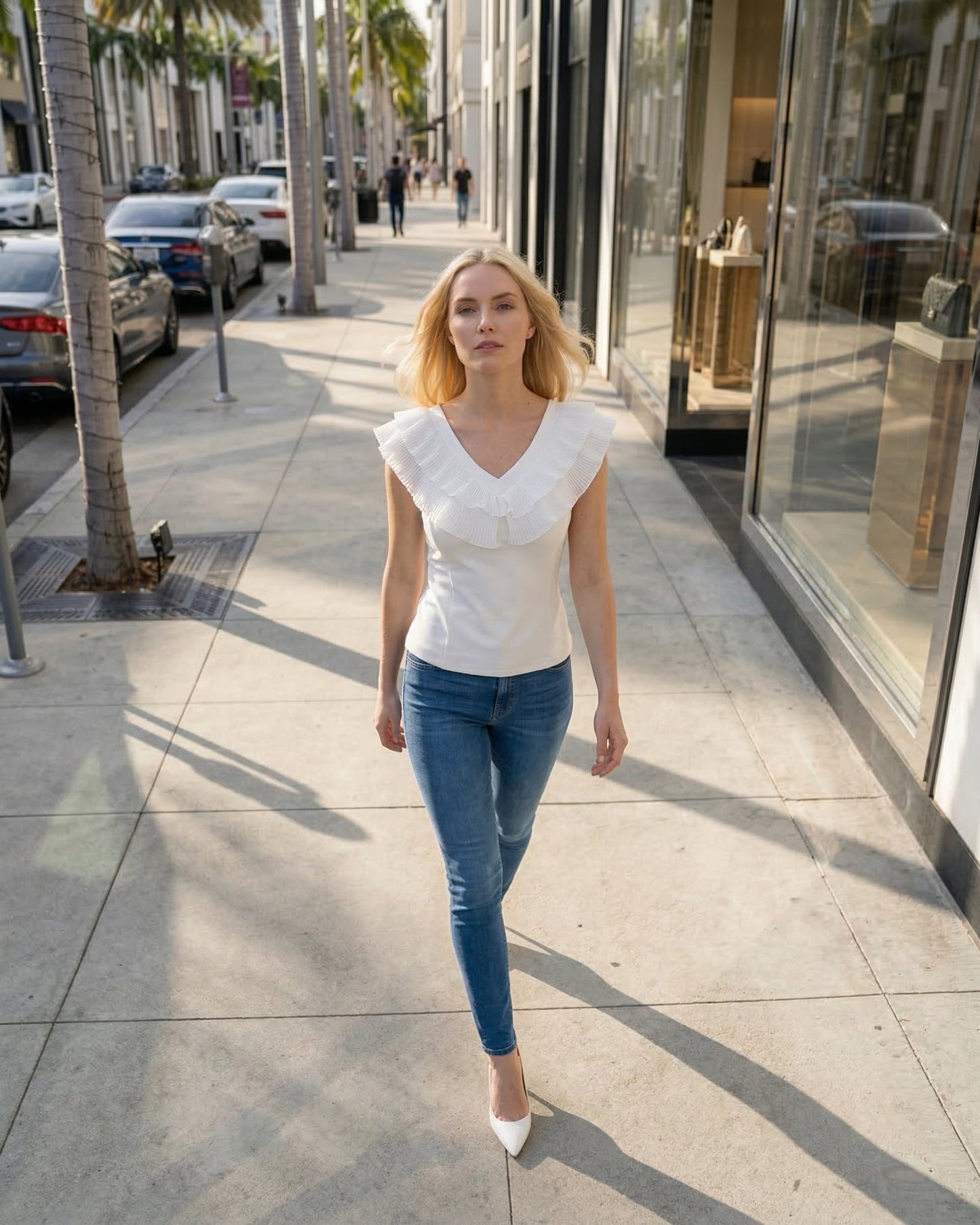 Limsa Club Cora Chiffon V-Neck Blouse in Bone — side view