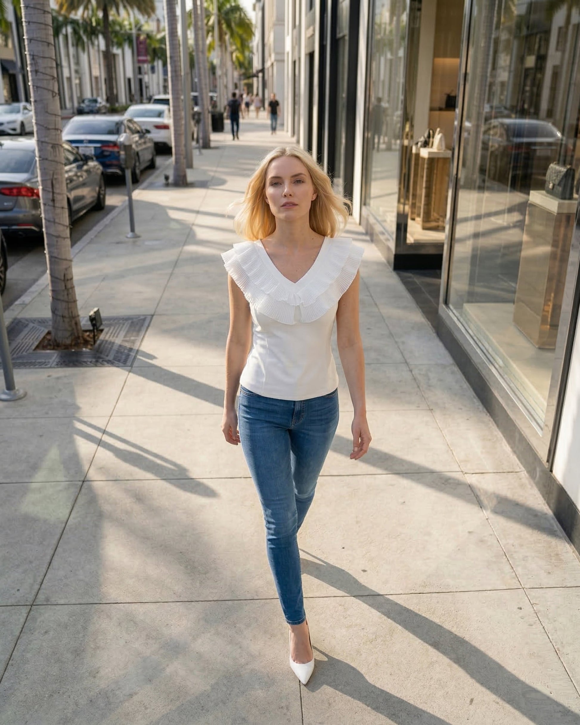 Limsa Club Cora Chiffon V-Neck Blouse in Bone — side view
