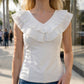 Limsa Club Cora Chiffon V-Neck Blouse in Bone — full-length view