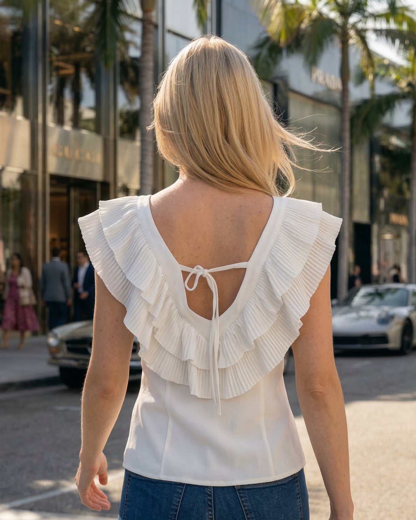 Limsa Club Cora Chiffon V-Neck Blouse in Bone — close-up detail
