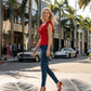 Limsa Club Cora Chiffon V-Neck Blouse in Red — back view