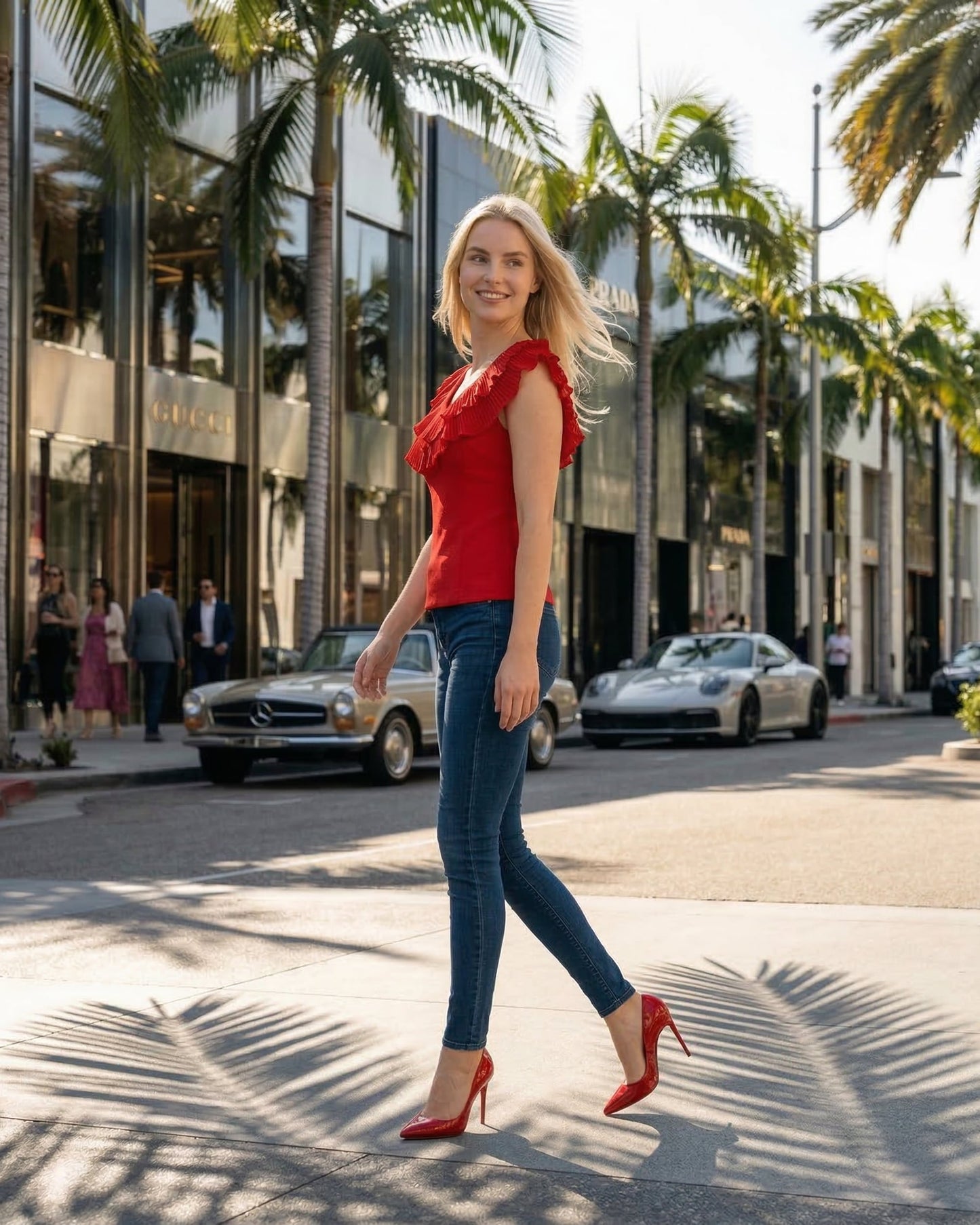 Limsa Club Cora Chiffon V-Neck Blouse in Red — back view