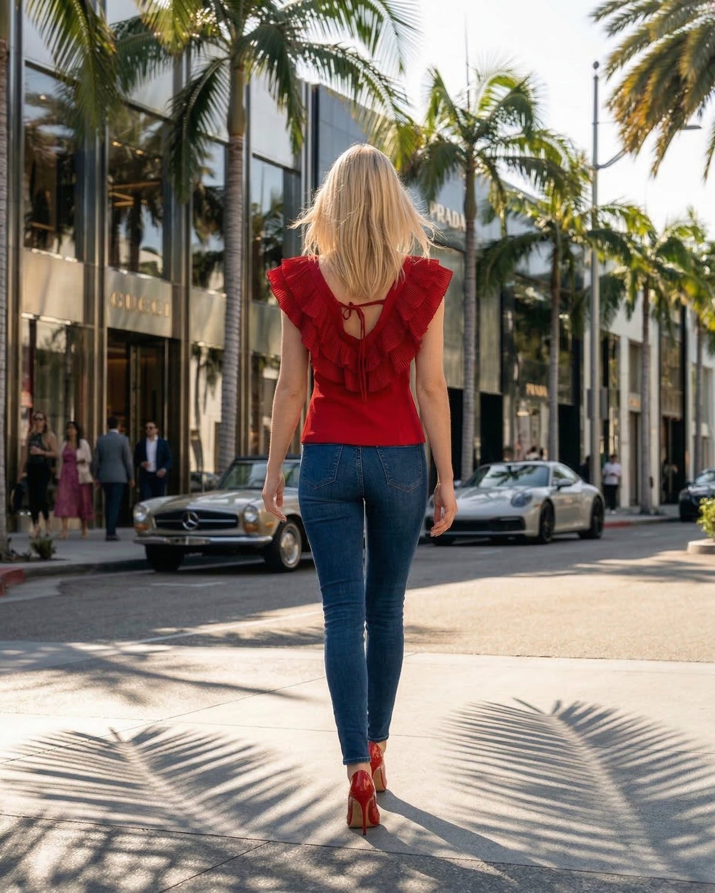 Limsa Club Cora Chiffon V-Neck Blouse in Red — detail view
