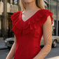 Limsa Club Cora Chiffon V-Neck Blouse in Red — full-length view