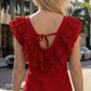 Limsa Club Cora Chiffon V-Neck Blouse in Red — close-up detail