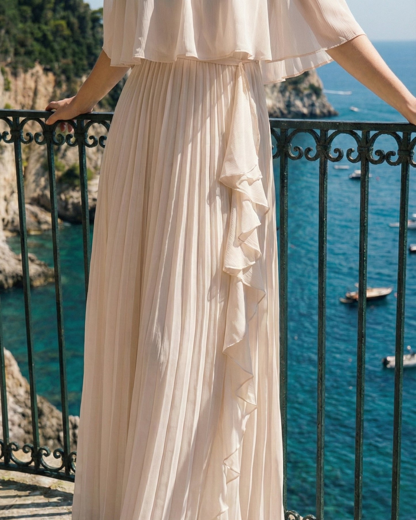 Limsa Club Daila A-Line Maxi Chiffon Dress in Mink — full-length view
