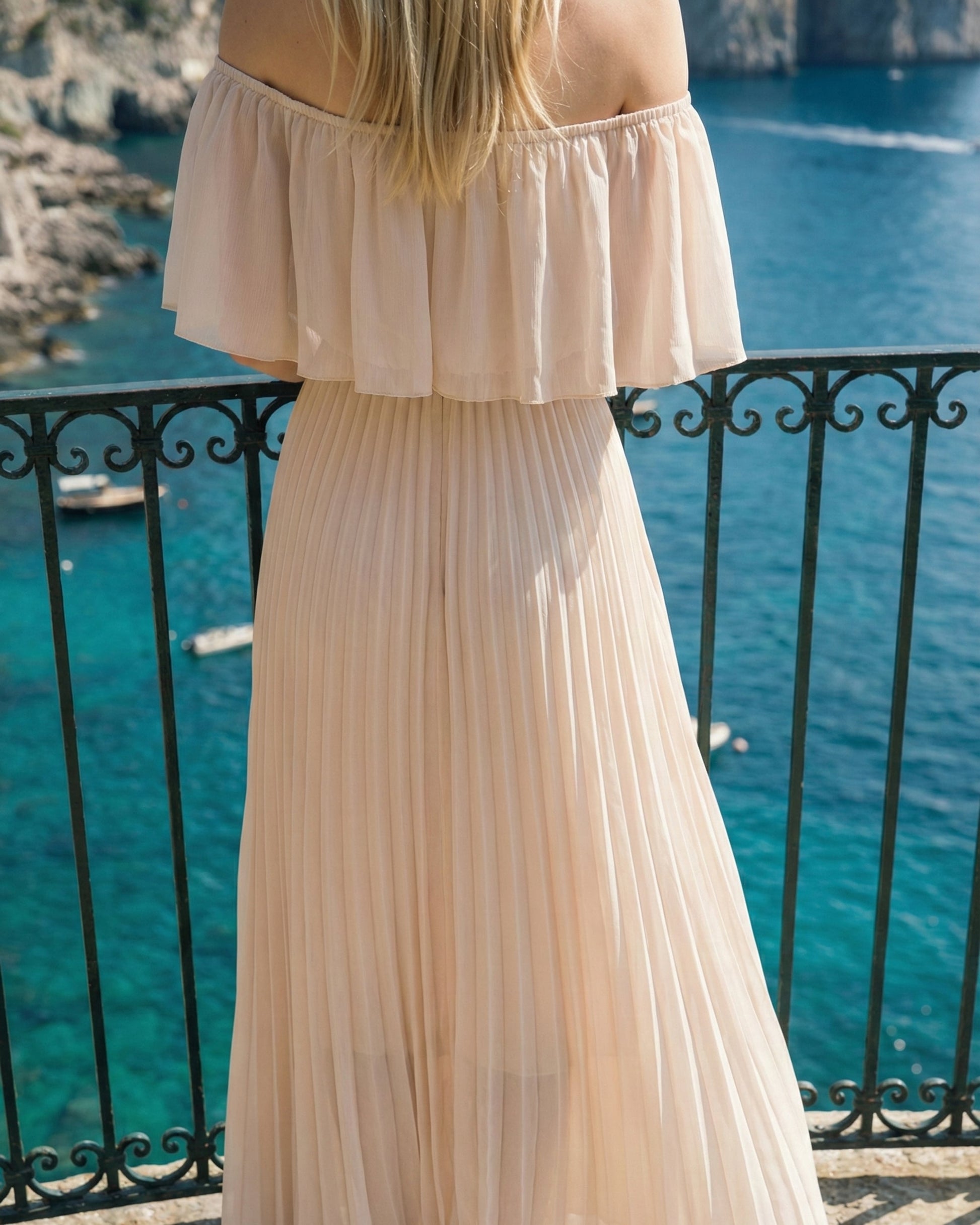 Limsa Club Daila A-Line Maxi Chiffon Dress in Mink — close-up detail