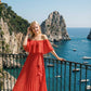 Limsa Club Daila A-Line Maxi Chiffon Dress in Red — back view