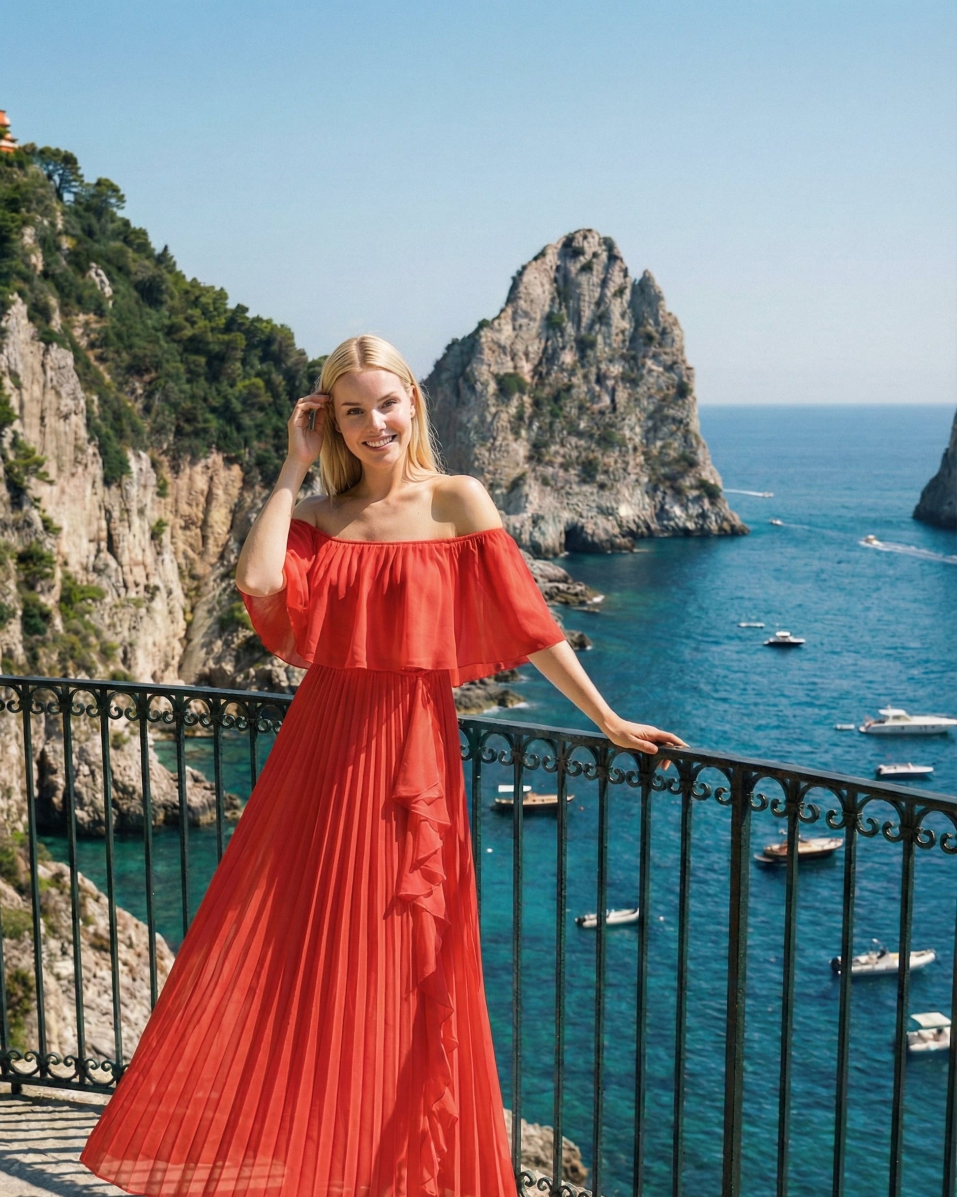 Limsa Club Daila A-Line Maxi Chiffon Dress in Red — back view
