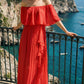Limsa Club Daila A-Line Maxi Chiffon Dress in Red — full-length view