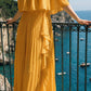 Limsa Club Daila A-Line Maxi Chiffon Dress in Yellow — full-length view
