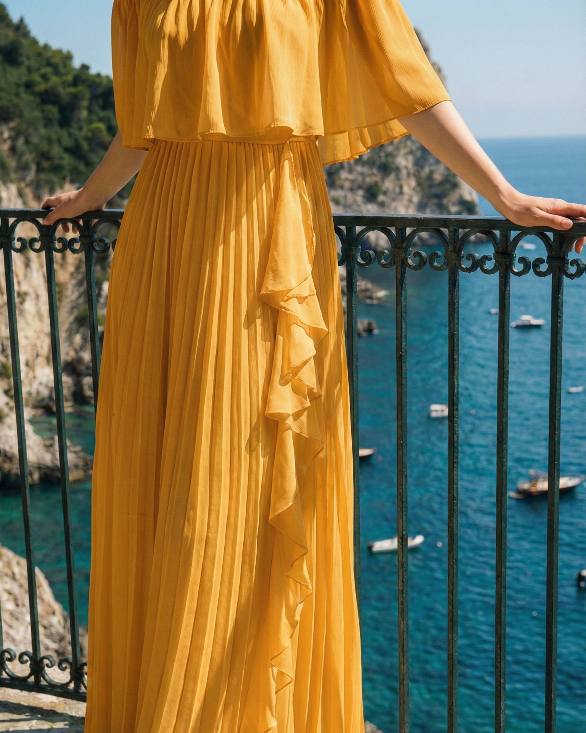 Limsa Club Daila A-Line Maxi Chiffon Dress in Yellow — full-length view