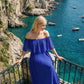 Limsa Club Daila A-Line Maxi Chiffon Dress in Sax Blue — back view