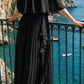 Limsa Club Daila A-Line Maxi Chiffon Dress in Black — full-length view