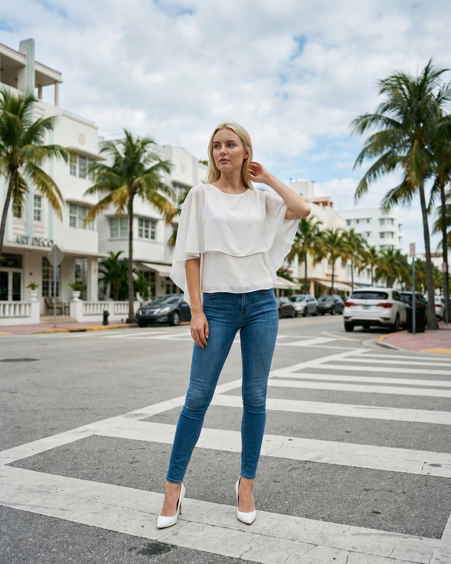 Limsa Club Ruffle Collar Chiffon Blouse in Bone — front view