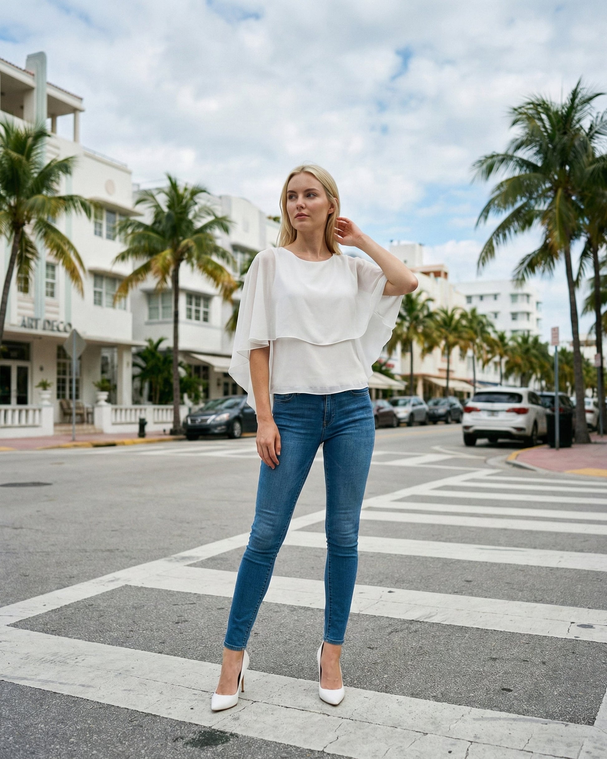 Limsa Club Ruffle Collar Chiffon Blouse in Bone — front view