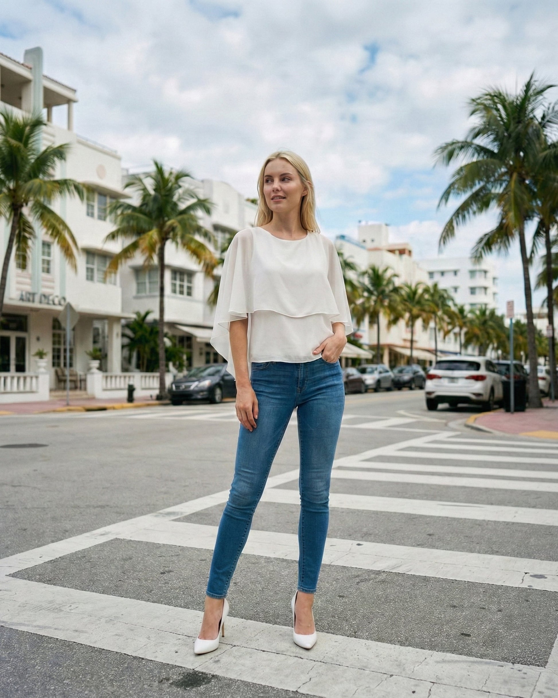 Limsa Club Ruffle Collar Chiffon Blouse in Bone — back view