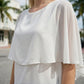 Limsa Club Ruffle Collar Chiffon Blouse in Bone — close-up detail