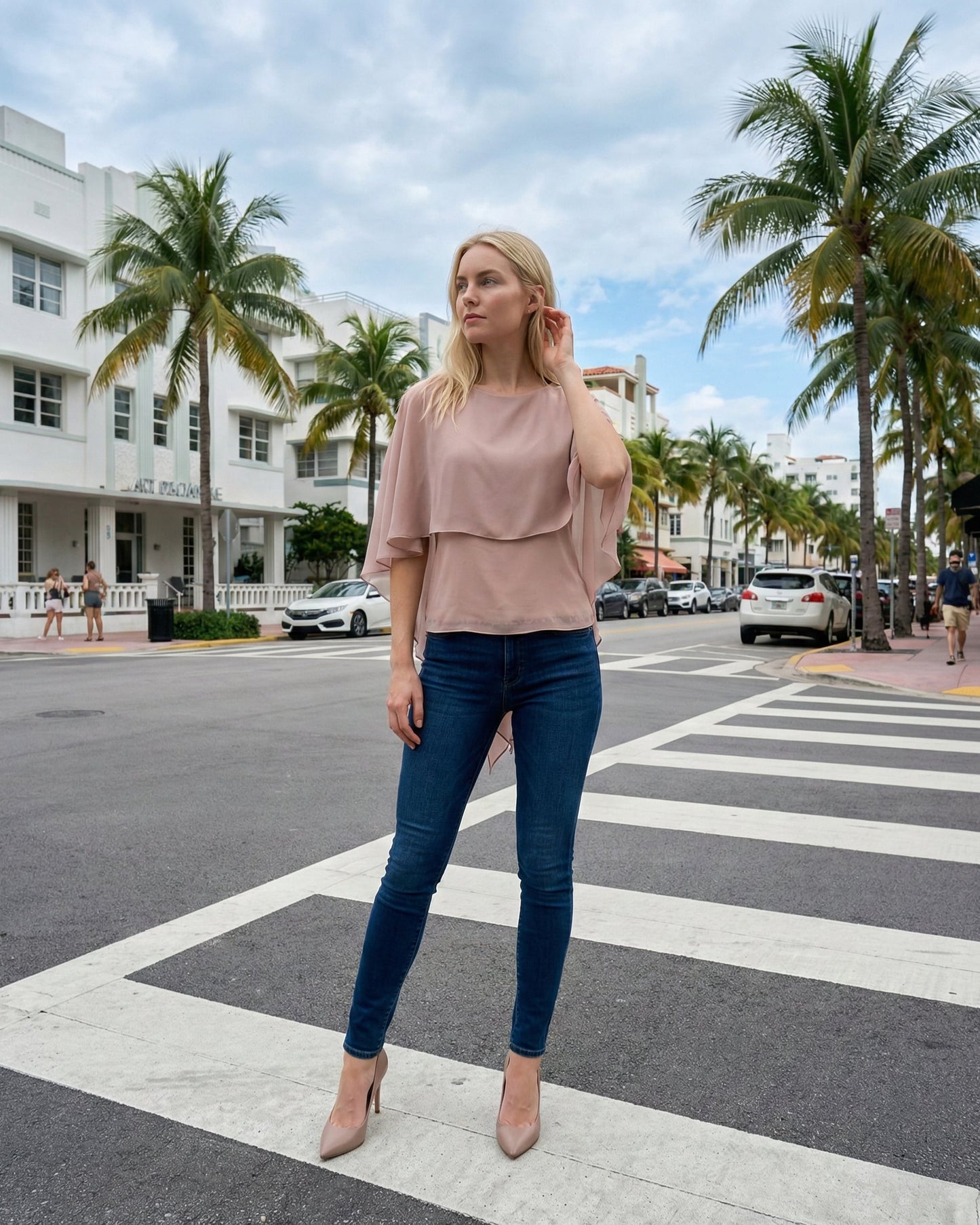 Limsa Club Ruffle Collar Chiffon Blouse in Mink — front view