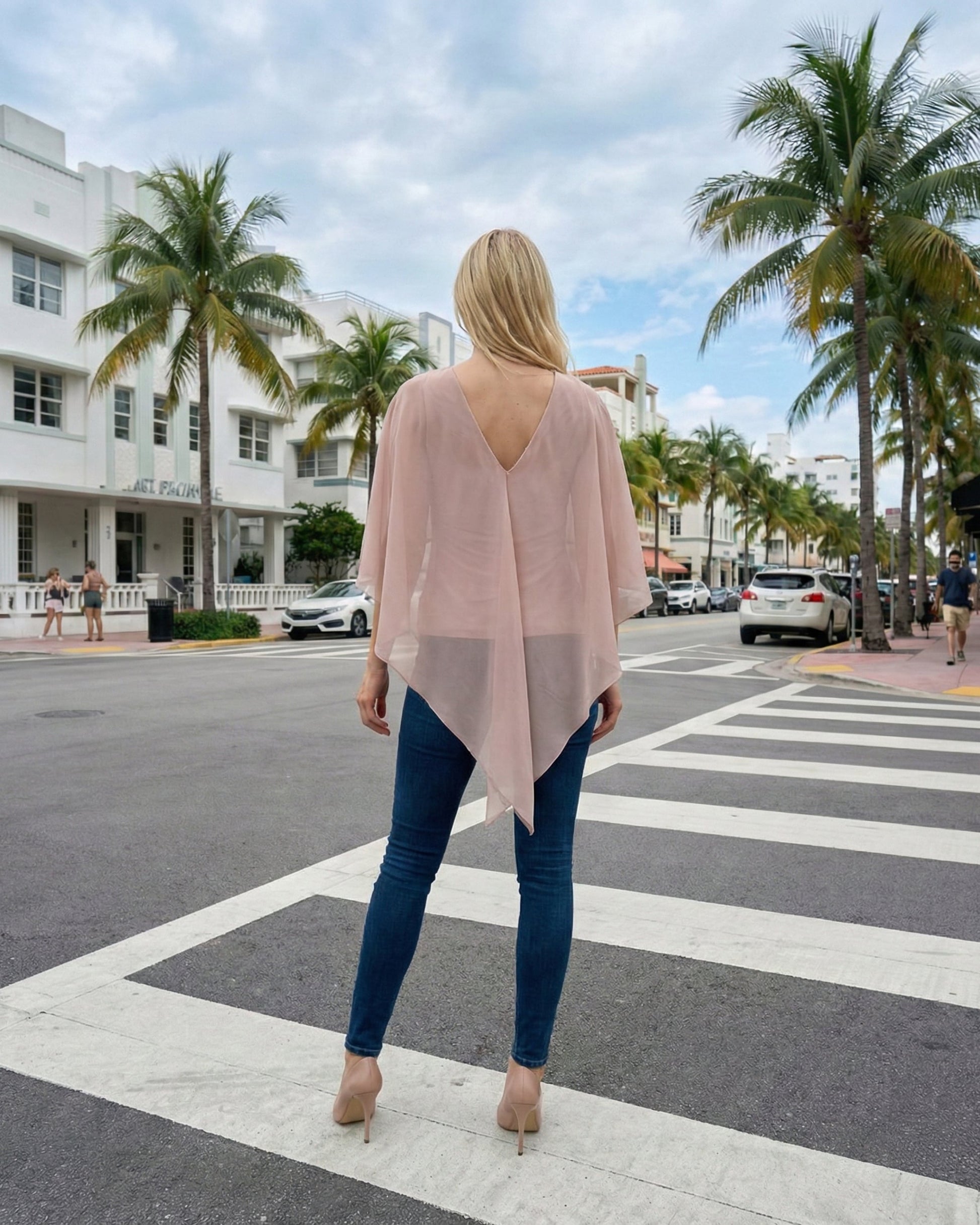 Limsa Club Ruffle Collar Chiffon Blouse in Mink — detail view