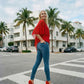 Limsa Club Ruffle Collar Chiffon Blouse in Red — side view