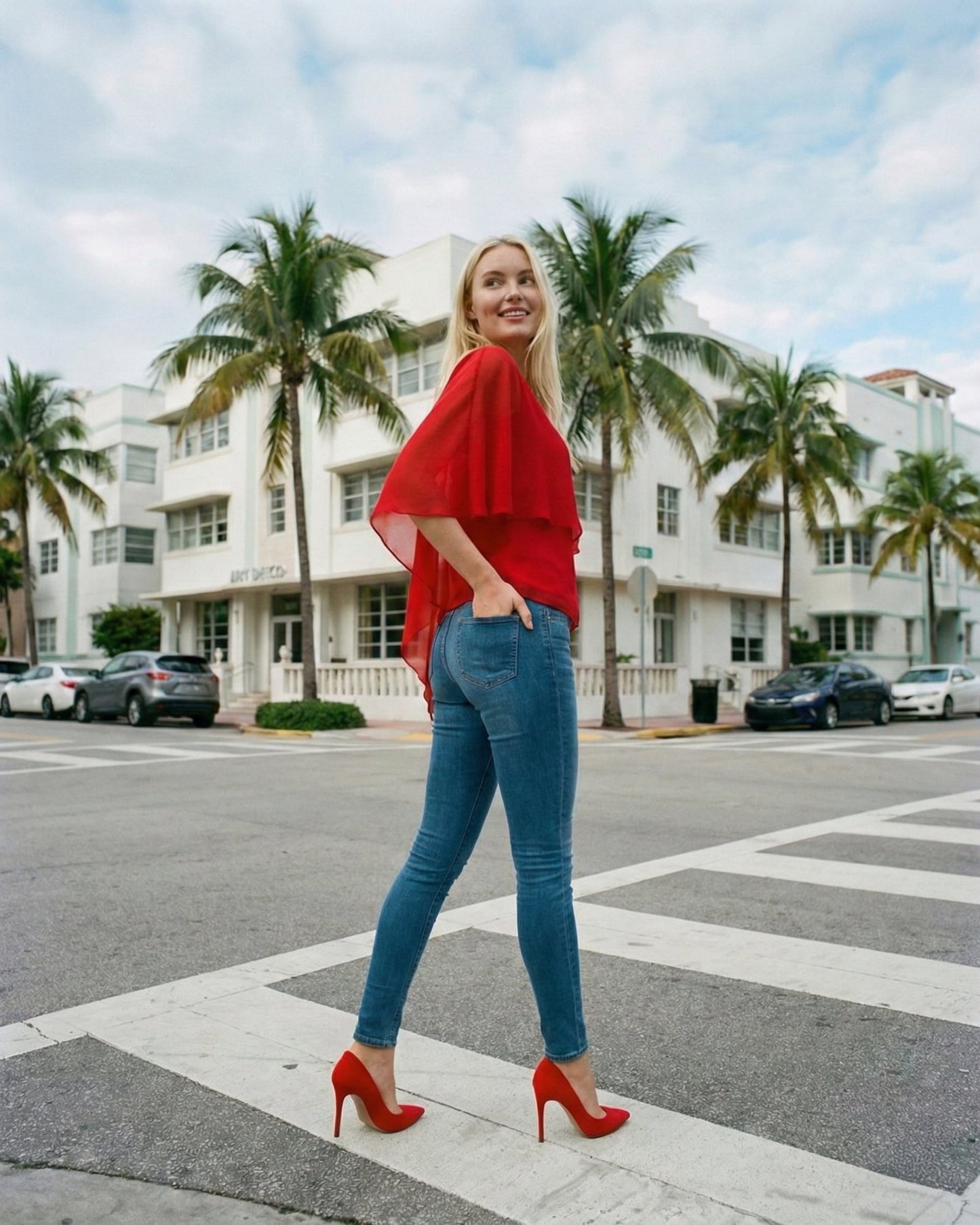 Limsa Club Ruffle Collar Chiffon Blouse in Red — side view