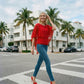 Limsa Club Ruffle Collar Chiffon Blouse in Red — back view