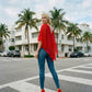 Limsa Club Ruffle Collar Chiffon Blouse in Red — detail view