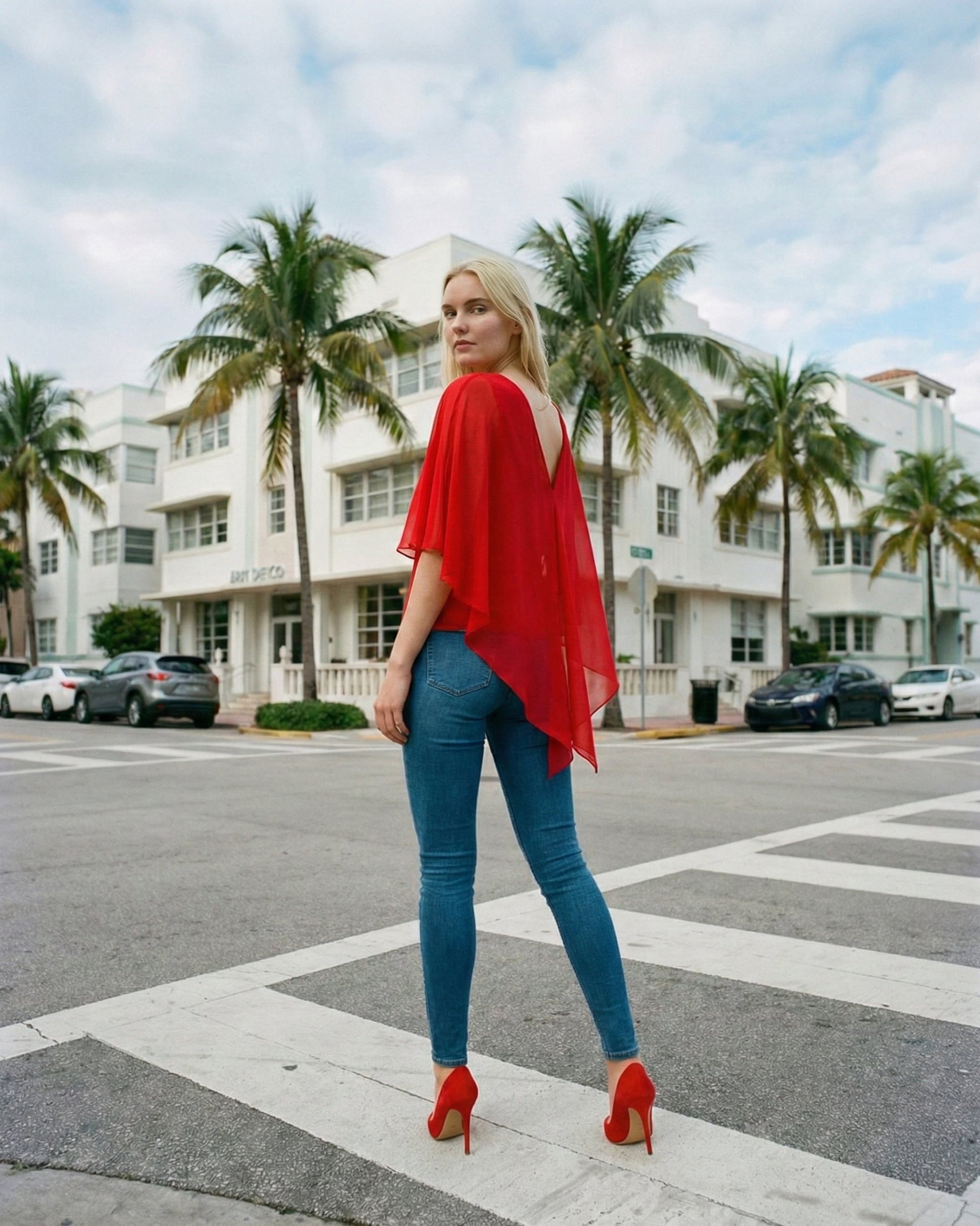 Limsa Club Ruffle Collar Chiffon Blouse in Red — detail view