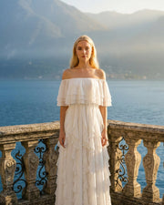 Seraphine Off-Shoulder Layered Ruffled Long Chiffon Evening Dress