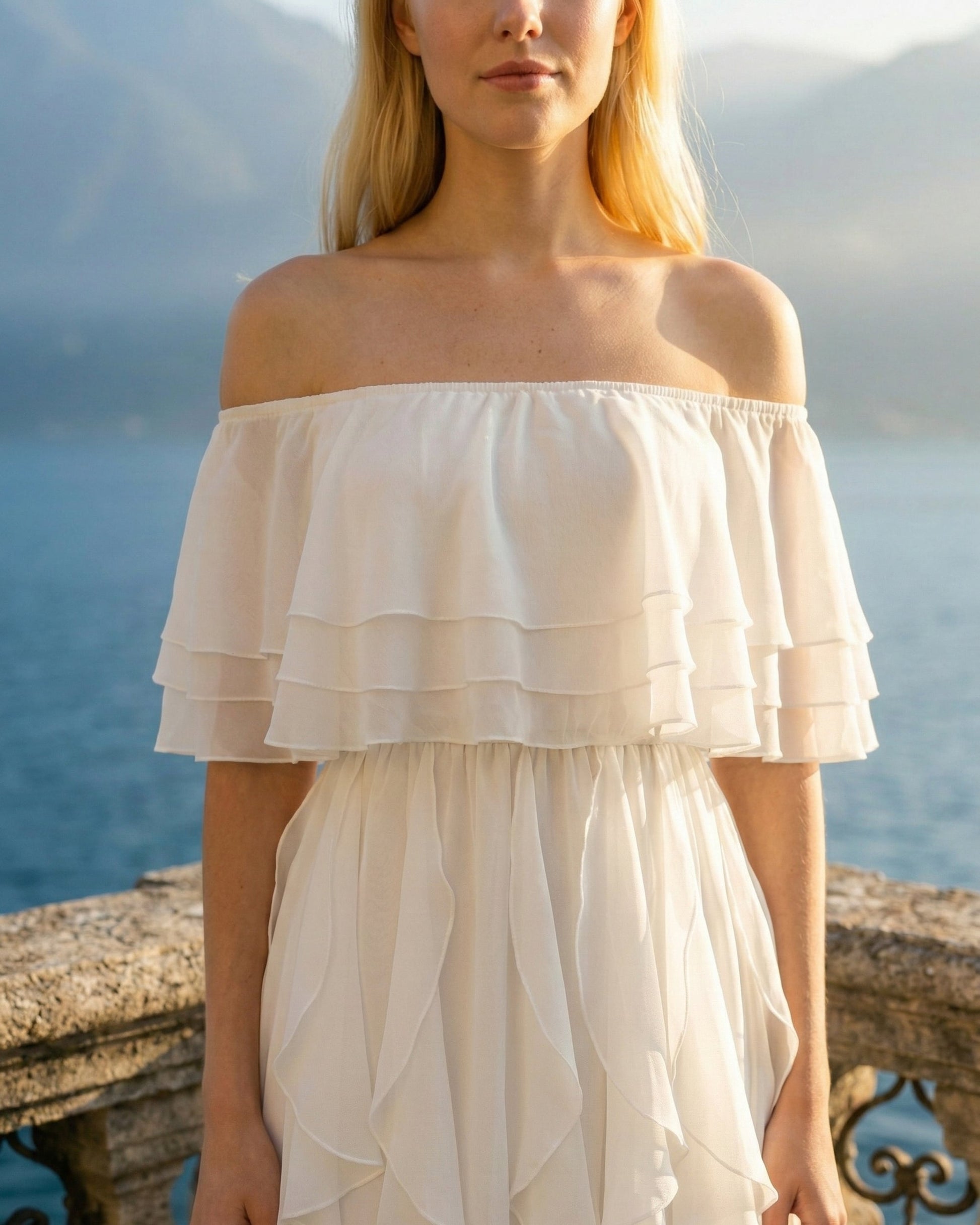 Limsa Club Seraphine Off-Shoulder Evening Gown in Bone — full-length view