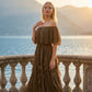 Limsa Club Seraphine Off-Shoulder Evening Gown in Brown — back view