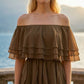 Limsa Club Seraphine Off-Shoulder Evening Gown in Brown — full-length view