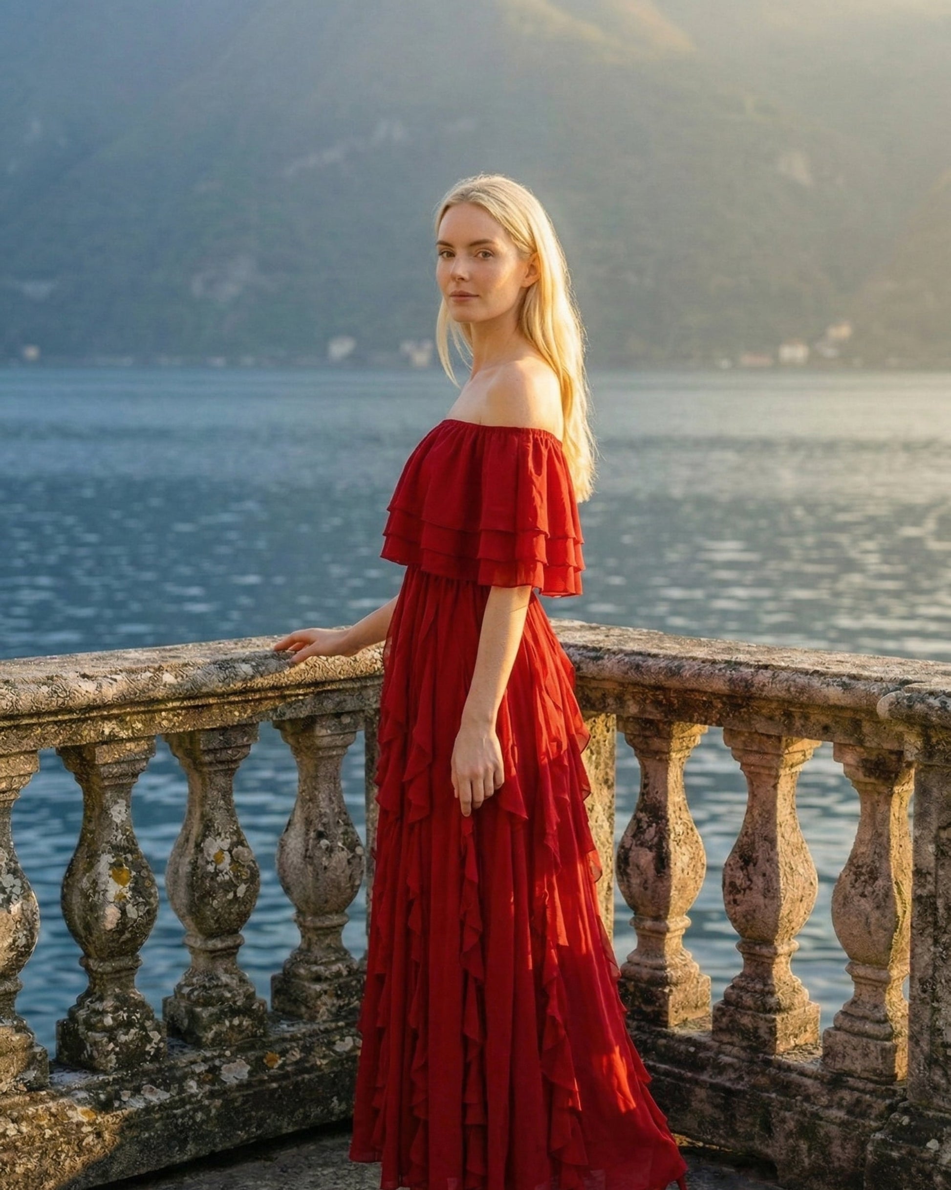 Limsa Club Seraphine Off-Shoulder Evening Gown in Red — side view