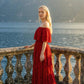 Limsa Club Seraphine Off-Shoulder Evening Gown in Red — side view