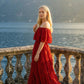 Limsa Club Seraphine Off-Shoulder Evening Gown in Red — back view