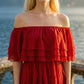 Limsa Club Seraphine Off-Shoulder Evening Gown in Red — full-length view