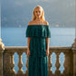 Limsa Club Seraphine Off-Shoulder Evening Gown in Green — front view