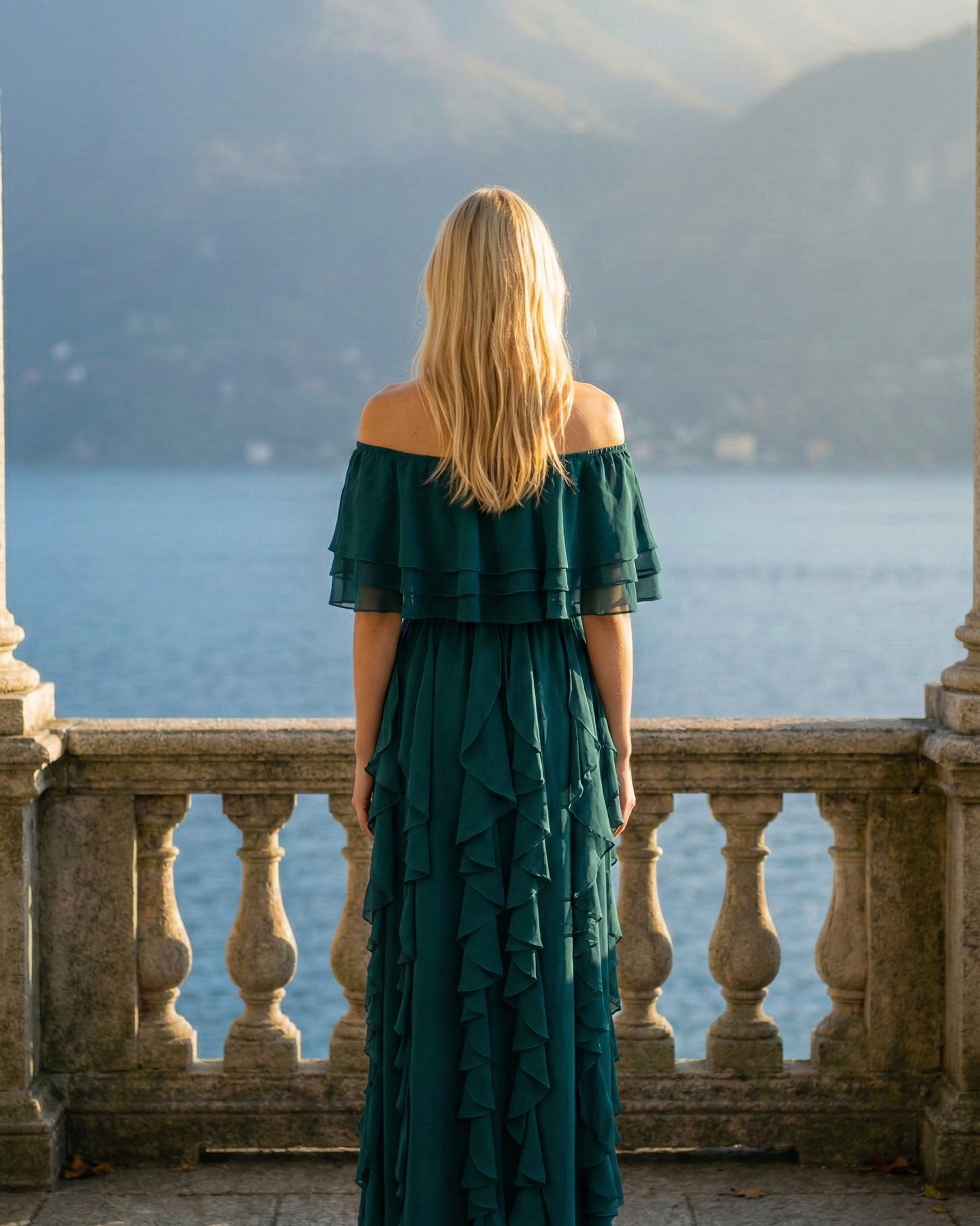Limsa Club Seraphine Off-Shoulder Evening Gown in Olive Green — detail view