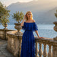 Limsa Club Seraphine Off-Shoulder Evening Gown in Sax Blue — front view