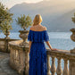 Limsa Club Seraphine Off-Shoulder Evening Gown in Sax Blue — detail view