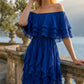 Limsa Club Seraphine Off-Shoulder Evening Gown in Sax Blue — full-length view